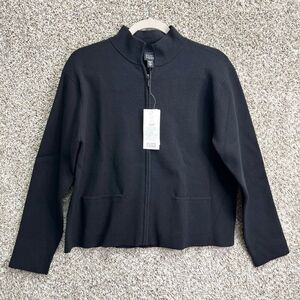 Eileen Fisher Jacket Women’s Small Black Viscose Crepe Full Zip Up Short Mandrin